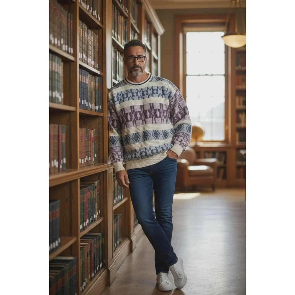 Vtg 90s Botany500 Professorcore Sweater Mens Large Grandpacore Abstract Knit